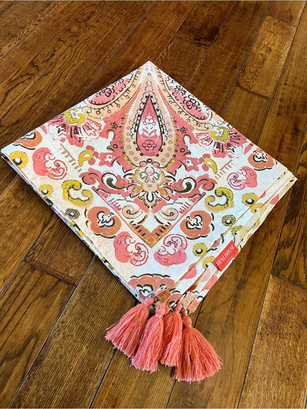 Opalhouse Tablecloth with Tassels Coral Orange Multicolor 57 x 57 inches - Picture 12 of 12